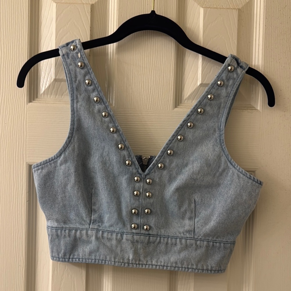House of Harlow 1960 Blue Silver Embellished Crop Top